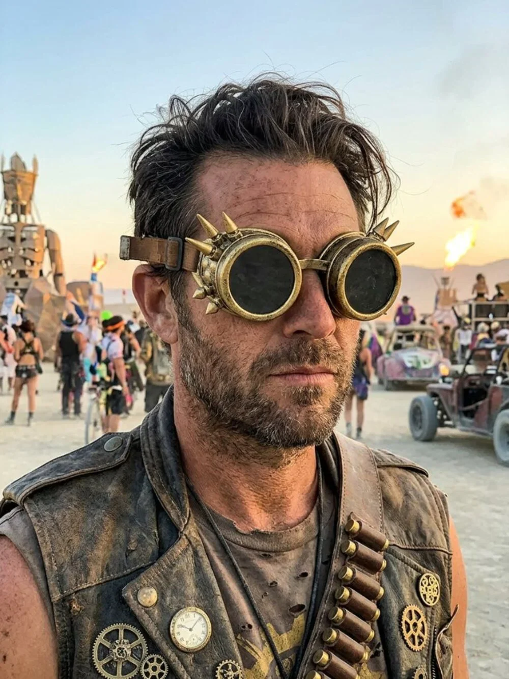 NEW Adult Gothic Steampunk Goggles Gold Spike Costume Eyewear for Halloween Rave